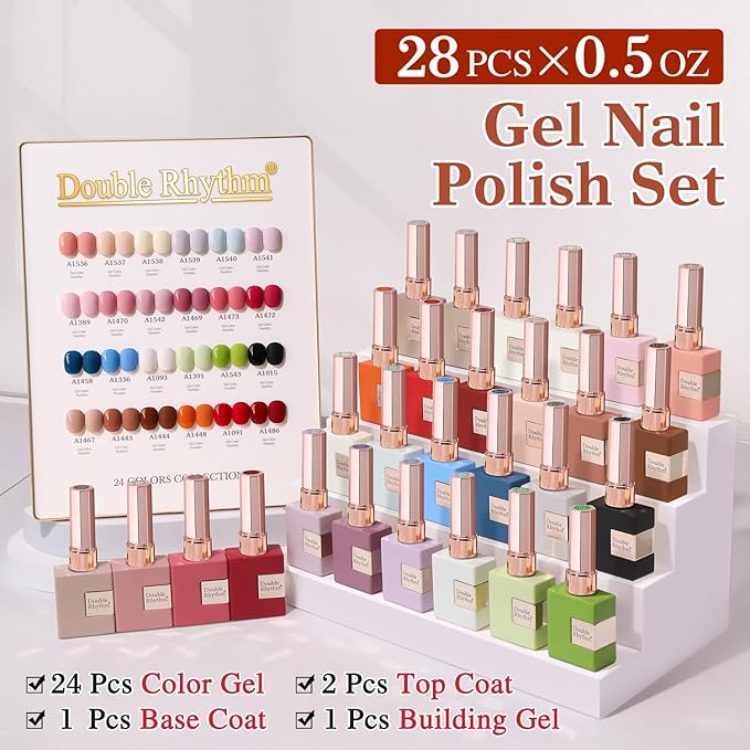 Double Rhythm 28Pcs 0.5Oz Gel Nail Polish Set Same Color Same Bottle Soak Off Gel Polish Kit Nail Art Manicure Salon DIY at Home for Women (White Pink Collection-T24-2)