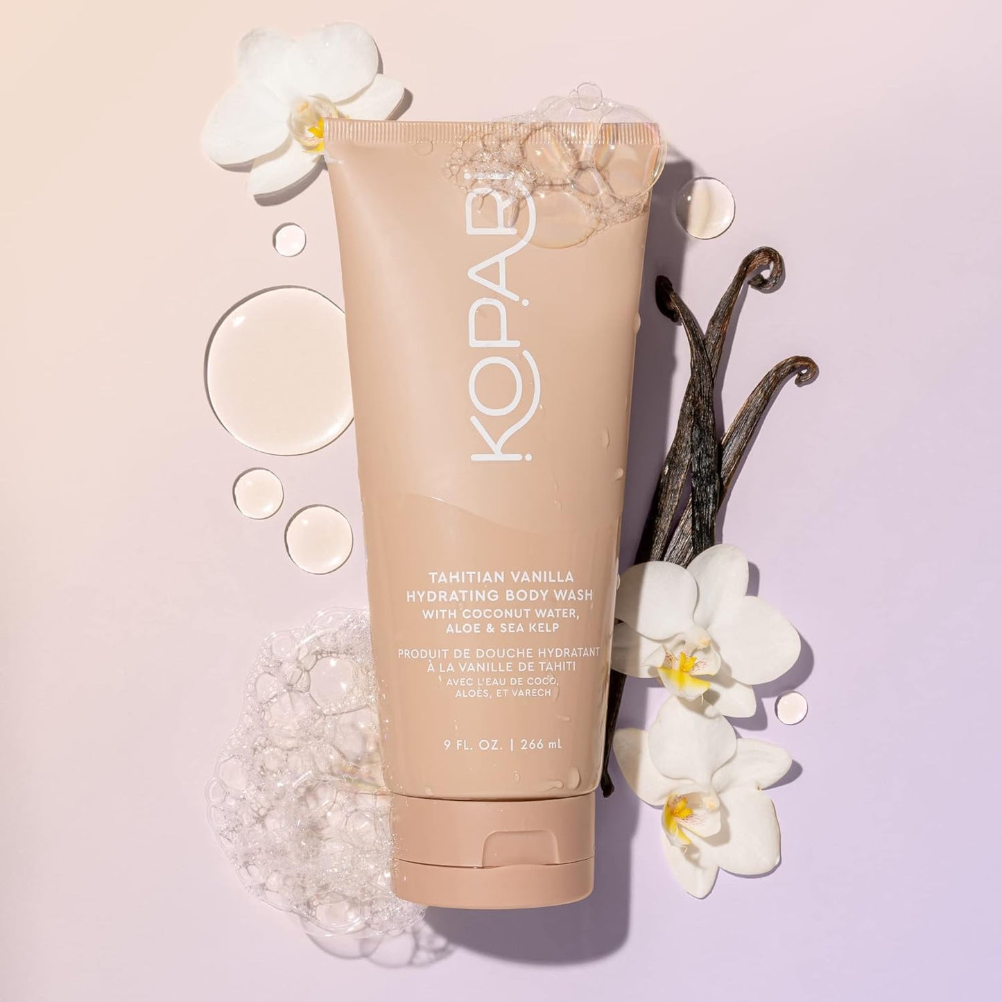 Tahitian Vanilla Hydrating Body Wash with Coconut Water, Aloe & Sea Kelp | Cleanses Without Stripping Moisture or Natural Oils | Infused with Notes of Warm Vanilla | Vegan and Cruelty-Free | 9.0 Oz