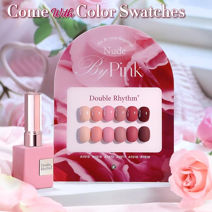 Double Rhythm 6 Pcs 15 ML Gel Polish Set Same Color Same Bottle Soak Off Gel Polish Kit Nail Art Manicure Salon DIY at Home for Women (Burgundy Red Nude Pink Purple Beige-T6-3)