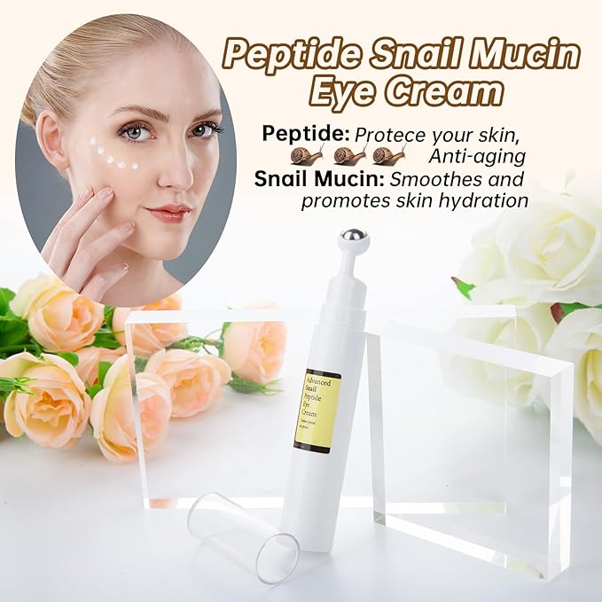 Advanced Snail Peptide Eye Cream for Dark Circles & Puffiness, Snail Mucin Eye Cream with Niacinamide Reduce Wrinkles & Fine Lines, 1 Pcs Under Eye Roller Cream for Moisturizing.