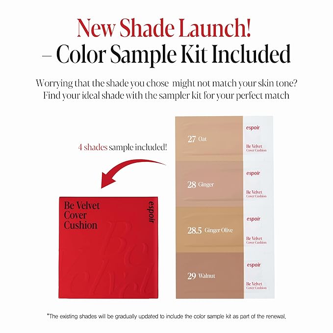 espoir [NEW] Be Velvet Cushion Foundation | Quick and Easy Coverage with Long-lasting Color by Zero Oxidation (#28.5 Ginger Olive, 0.46 Ounce (Pack of 1))