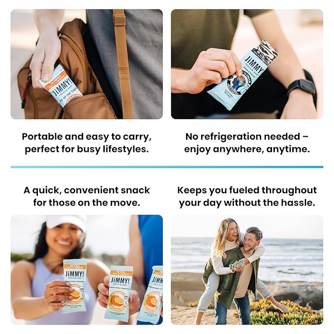 JiMMYBAR! - Sea Salt Caramel Cookies N' Cream - 19g High Protein Bars - 7g Sugar - 12 Count - 58g Health Bars - Natural Peanut Butter Core - Caffeinated Protein Bar For Energy- Hand Drizzled Chocolate