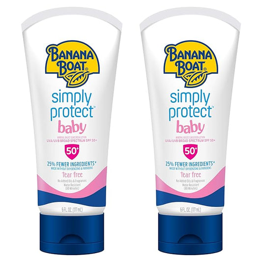 Banana Boat 100% Mineral Baby Sunscreen Lotion SPF 50 Twin Pack | SPF 50 Sunscreen for Babies, Baby Sunblock Lotion, Oxybenzone-Free, 6oz each