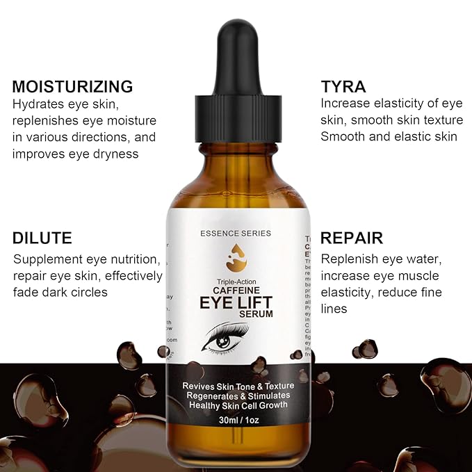 Caffeine Eye Serum - with EGCG, Vitamin C, Hyaluronic Acid, Collagen, Caffeine Eye Lift Serum - Reduces Puffiness, Dark Circles, Under Eye Bags, Wrinkles and Fine Lines Around The Eyes (30ml)