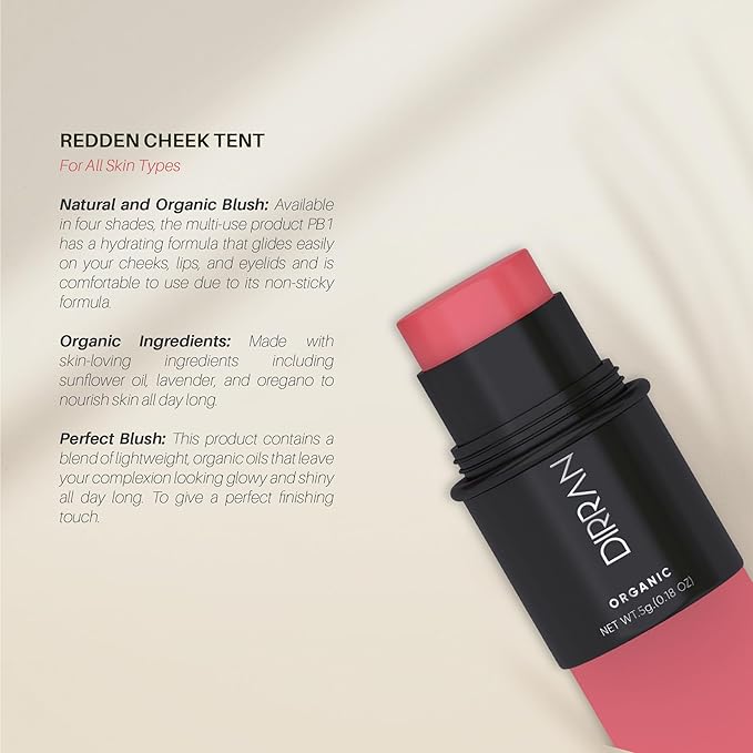 3 in 1 Natural Ingredient 90% Organic Blusher Stick For Lips, Eyes, & Cheeks, Hydration And Natural Beauty Apply directly And Blend With Fingertips, Small Enough to Carry (REDDEN)