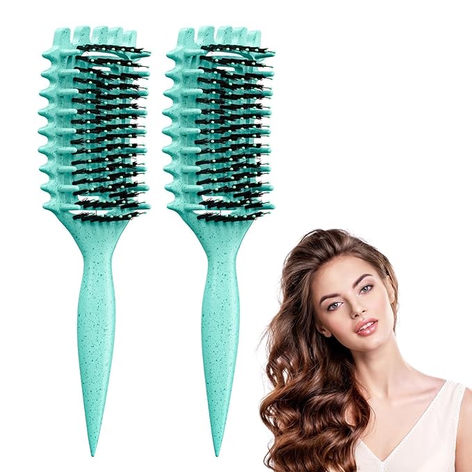 Curl Defining Brush, Curly Hair Brush Defining with Side Gear for Combing, Shaping, and Styling Curly Hair, Lightweight Candy Brush Suitable for All Wet or Dry Hair Types for Women and Men (Green 2PC)