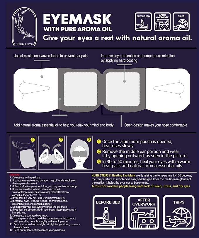 (6 Pack) Disposable Steam Eye Mask - Warm, Relaxing, Self Heating, Comfortable - Skincare Solution for Puffiness, Sleeping, Dry Eyes, Dark Circles, Travel - Spa Gift