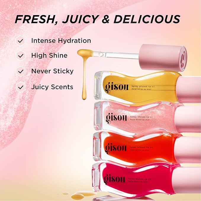 Gisou Honey Infused Hydrating Lip Oil, Nourishing Moisturizer for Dry Lips, High Shine, Smooth Finish, Clear Golden Glow, Fresh Honey Scent, 8ml