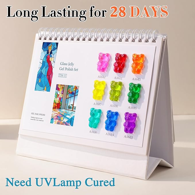 Double Rhythm 28Pcs 0.5Oz Gel Nail Polish Set Same Color Same Bottle Soak Off Gel Polish Kit Nail Art Manicure Salon DIY at Home for Women (Neon Jelly Sheer Collection-T24-11)