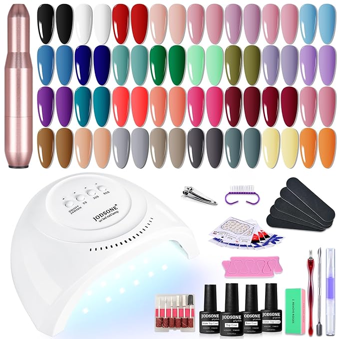 JODSONE 36 Pieces Gel Nail Polish Set U V Light Nail Drill Beginner Set Glossy Surface Easy To Apply Matte Texture All-In-One Manicure Kit