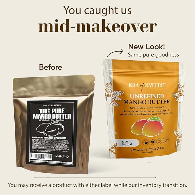 era of nature Organic Unrefined Raw Mango Body Butter Block 32oz - Moisturizing Mango Seed Raw Butter Bar for Skin & Hair, DIY Lip Balm Base, Cream, Soap & Lotion Making Supplies, Personal Skincare