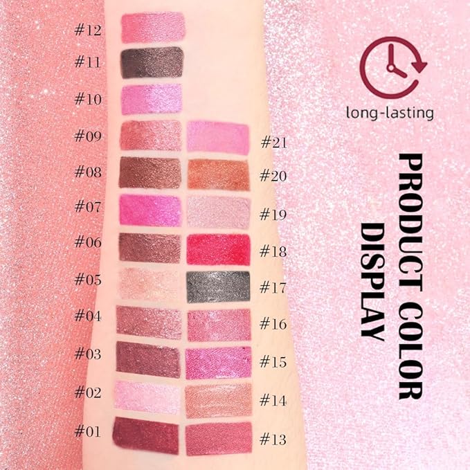 evpct Warm Pink Metallic Glitter Lip Liner and Lipstick Combo Set Long Lasting Waterproof, Metallic Shimmer Lip Gloss Stain Makeup for Women, Warm Pink Frosted Iridescent Glossy Liquid Lipstick 19