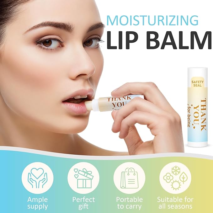 DMSKY Appreciation Gifts 60 Pcs Lip Balm Bulk, Staff Appreciation Gifts Bulk Thank You Gifts Bulk for Coworkers Teacher Worker Employee Leaving Farewell Gifts