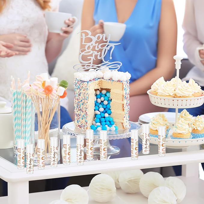 Dunzy 50 Pcs Thank You Gift Lip Balm Bulk Baby Shower Party Favors Bridal Shower Favor Lip Care with Assorted Fruit Flavors Thank You Lipstick for Guest Basket Gift Stuffer (Boho)