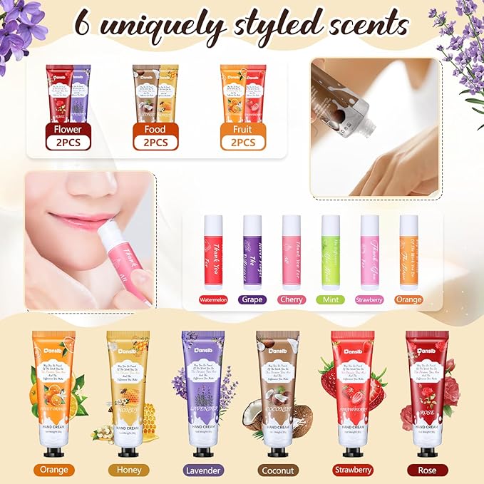 48 Set Thank You Gifts for Employee Hand Cream and Lip Balm Bulk Set with Organza Bag Thank You Card Hand Lotion Appreciation Gift Set for Women Men Coworkers Volunteer