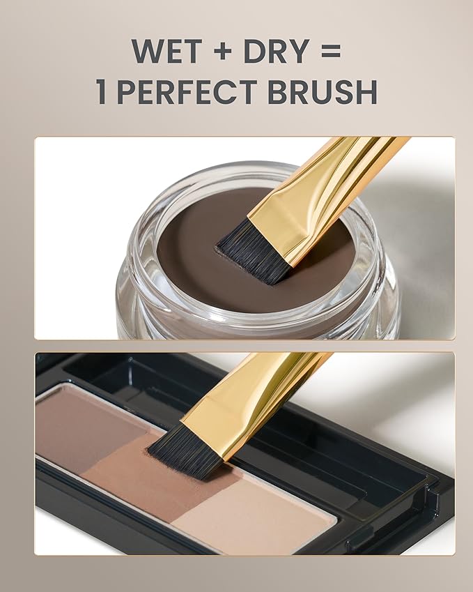 Desert Oak Series MicroBlade Angled Brow Brush - 11mm Ultra-Fine Nylon Bristles for 1mm Hair Strokes, Pomade/Gel/Powder Application, Bubinga & Brass (CM 190)