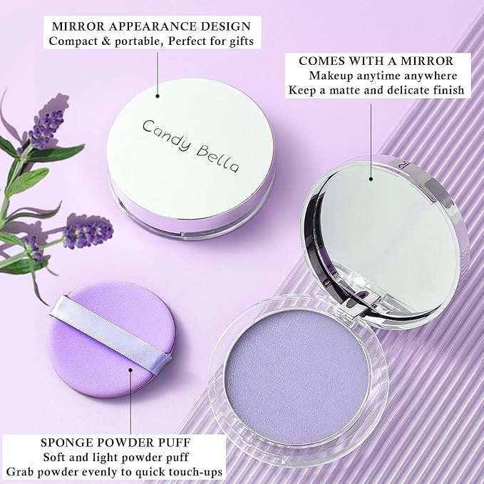 Chillab Lavender Matte Powder, Oil Control Face Pressed Chillab Lavender Matte Powder with Mini Powder Puff, Jelly Pressed Setting Powder Face Makeup, Cruelty Free