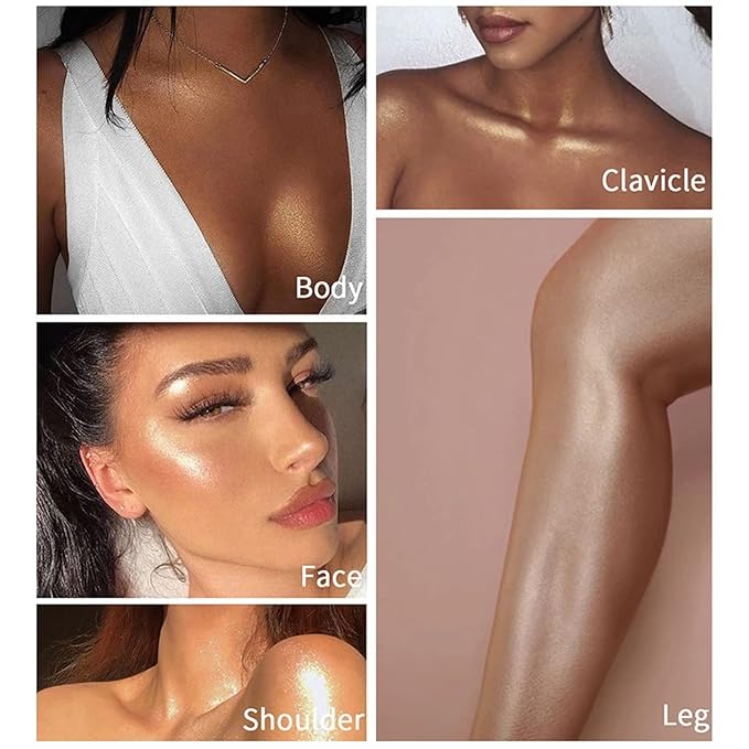 AKARY Liquid Highlighter Makeup for Face Body, Contour Foundation Illuminator Boom Stick, Two-color Highlight Shade Longwear Shimmer Glow Makeup, Valentine's Day gift (04 Champagne Gold + Warm Brown)