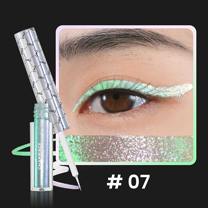 CHARMACY Chameleon Liquid Eyeliner, Liquid Glitter Eyeliner, Highly Pigmented, Metallic MultiColor Shifting waterproof Eyeliner, Ultra-Fine Tip, Longwearing, Smudge-proof (#307)