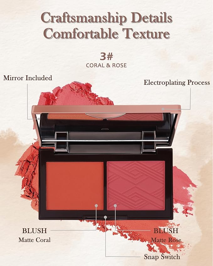 Face Matte Blush Powder Palette-2Colors Buildable Facial Cheek Blusher Pressed Powder Light Luxury Blush Contour Palette for Face,Longlasting Makeup Palette,Valentine's Day Gift Set for Women Girl-03
