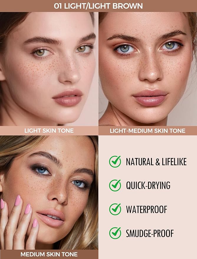 Faux Freckle Pen, Fake Freckle Stamp, Long Lasting, Waterproof, Smudge-proof, Transfer-proof, Natural Sun-kissed Makeup, Suitable for All Skin Types, Vegan & Cruelty-Free (01#Light, 1.5g)