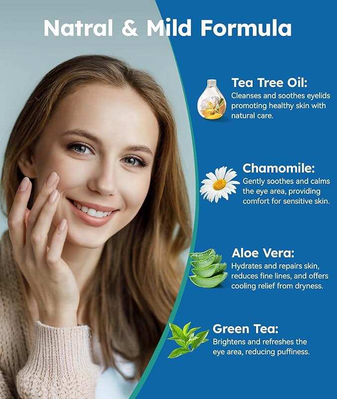 Eyelid Cleansing Wipes for Dry Eye & Blepharitis, Tea Tree Oil Hypoallergenic Eye Wipes for Sensitive Itchy Eyes, Individually Wrapped Eyelid WipesTravel Essentials (30 Count)