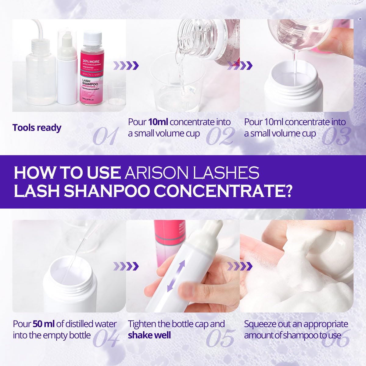 ARISON LASHES Lash Shampoo Concentrate for Lash Extensions 100ML Eyelash Cleanser Concentrate Oil-Free Eyelash Extension Shampoo with Salon Home Care(Lavender)