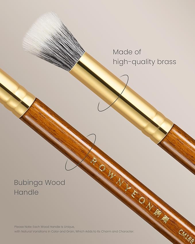 Desert Oak Series Dual Wool Blush Brush - Flat Top Goat Hair for Diffused Powder & Cream Blush, Seamless Blending, Bubinga Handle (CM 188)