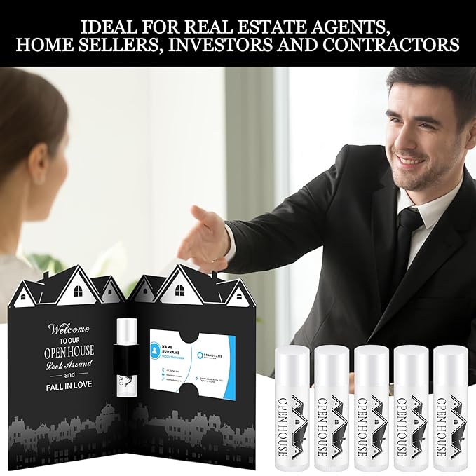 50 Pcs Open House Lip Balm with Cards Real Estate Agent Supplies Lip Moisturizer Moisturizing Lip Balm Bulk Moisturizing Lip Balm Stick for Open House Business Advertising Events