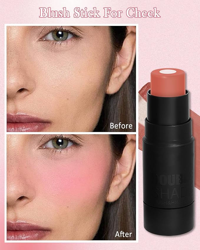Cream Blush Stick Makeup for Cheeks, Natural Matte Finish Blush Bronzer Contour Sticks, Long Lasting Waterproof Lightweight Creme Blush Highlighter Contouring Stick, Face Shaping Makeup for Women-01