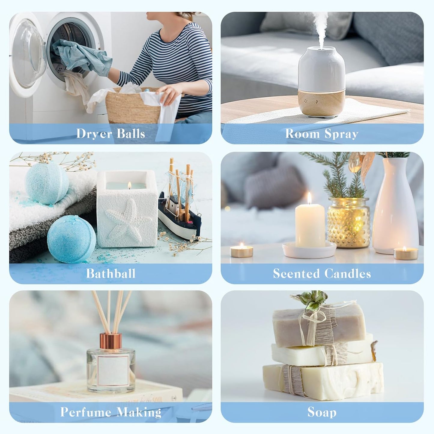 Clean Essential Oils Set, Laundry Collection Essential Oils Set, Pack of 6 Fragrance Oil for Diffuser for Home, Use with Wool Dryer Balls Scents - Fresh Linen, Clean Breeze, Eucalyptus and Cotton