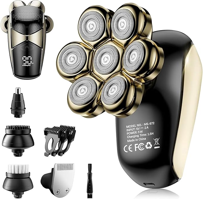 Head Shavers for Bald Men: 5-in-1 Electric Razor - IPX7 Waterproof Shaving Grooming Kit for Balder - Turbo Speed & Precision Blades