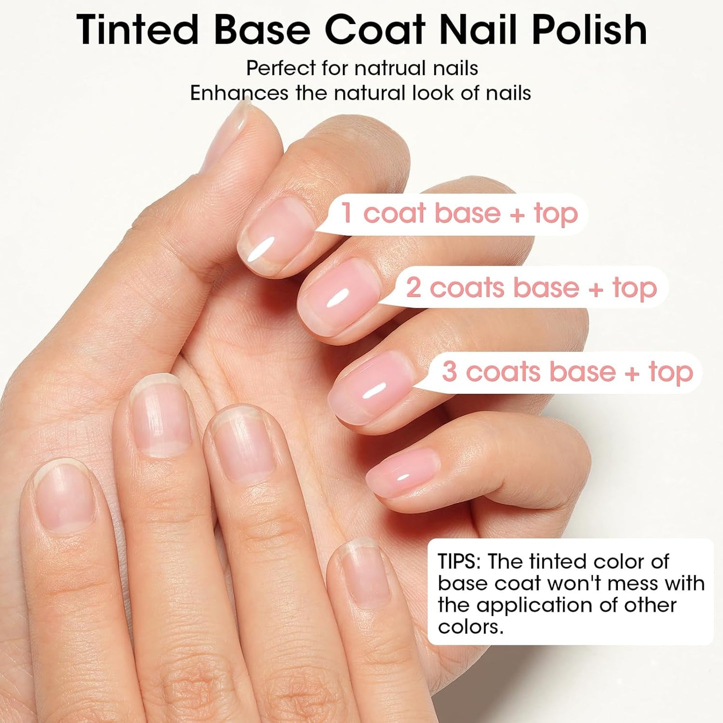 GELLEN 4‑in‑1 Clear Nail Polish Base Coat Sheer Tinted Milky Pink, Ridge Filler, Nail Strengthener & Concealer, Calcium Formula Strengthens Nails, Enhances Natural Look, No HEMA, Anti-yellowing