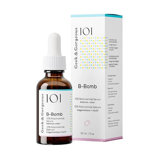 Geek & Gorgeous - B-Bomb - 10% Niacinamide Serum, Zinc PCA & Sarcosine, helps enlarged pores, oiliness and blemishes, combination skin, 1 oz