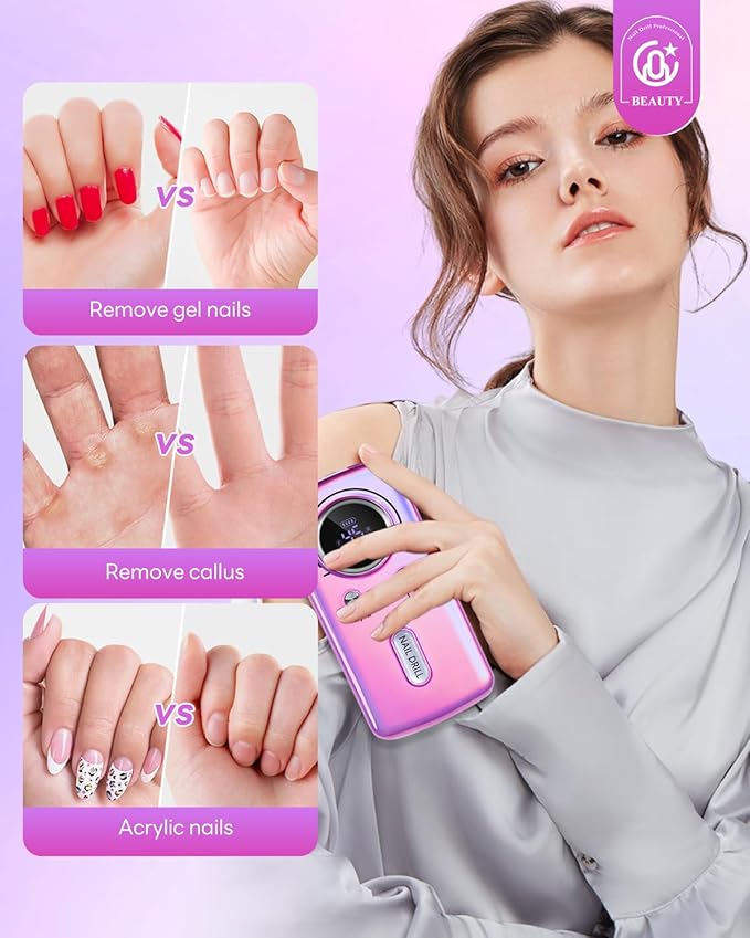 CozyZen Cordless Nail Drill Professional: 45000 RPM Rechargeable Electric Nail File Kit, Portable & Low Noise for Acrylic, Gel Nails, Manicure & Pedicure - Salon & Home Use