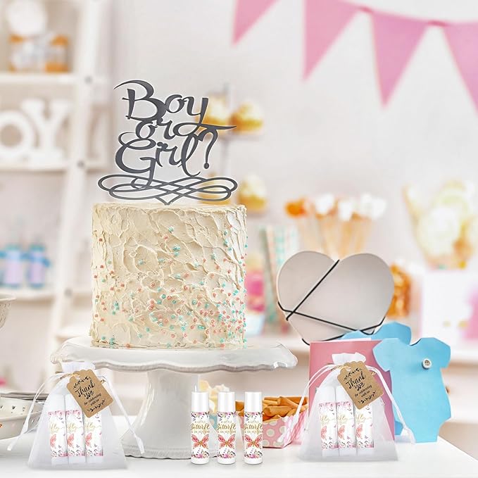 Demissle 50 Pcs Baby Shower Lip Balm Gift Set with 100 Pcs Organza Bags Baby Shower Party Favor for Guest Thank You Tag Rope Baby Shower Party Decoration Gender Reveal Souvenirs (Butterfly)