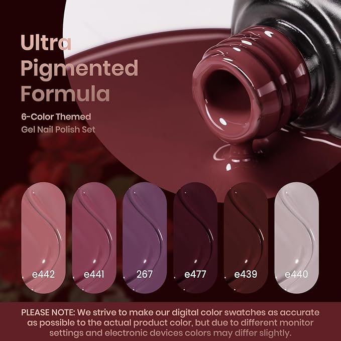 Beetles Purple Gel Nail Polish Set, Fall Burgundy Red Dark Purple Rose Petals Color Soak Off UV Light Cure Gel Polish Nail Art Design Gifts for Women