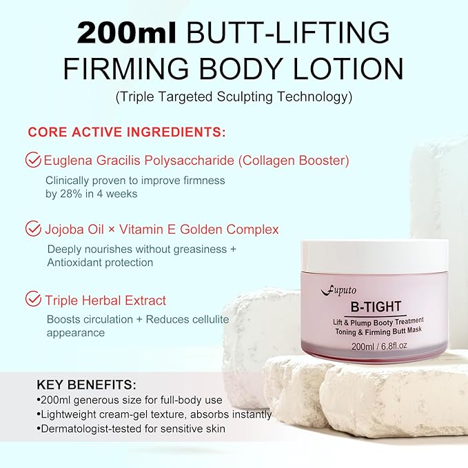 B-TIGHT Body Cream, 200ml Leave-On Booty Enhancing Mask, Firming & Moisturizing Cream, Leave-On Cellulite Mask - Improves Skin Tightness in Buttock Area, Lift sagging skin - 6.76 oz