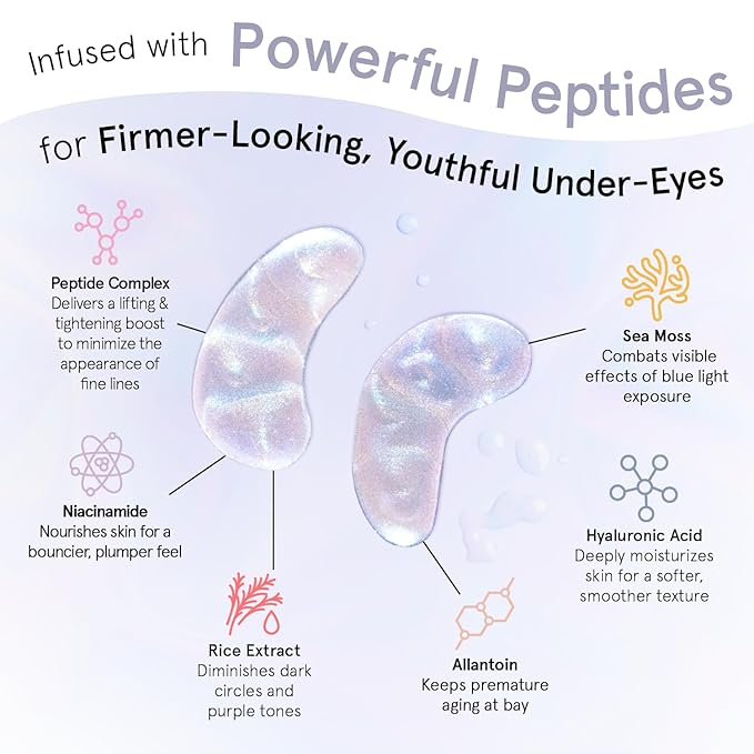 grace & stella Peptide Under Eye Patches with Niacinamide & Rice Extract - Firming Eye Masks for Dark Circles and Puffiness - Gel Mask for Firmer-Looking Skin - Vegan, Cruelty-Free (White, 48 Pairs)