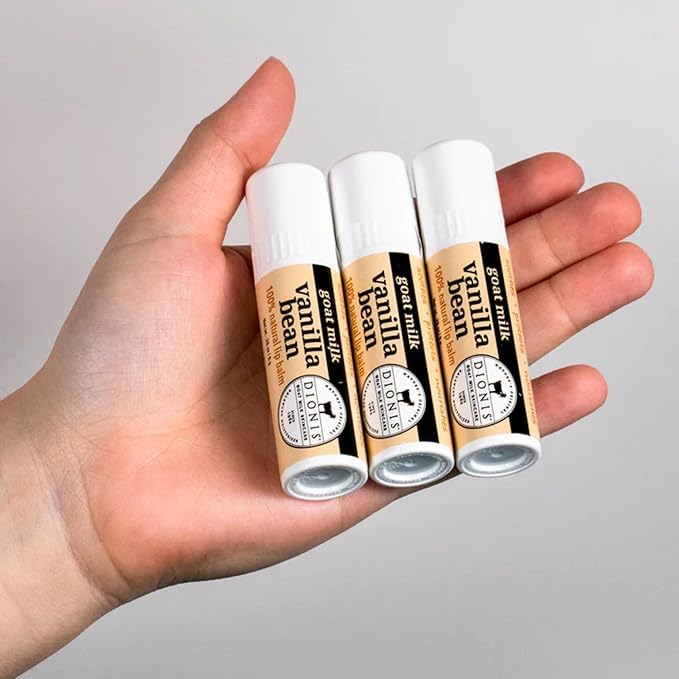 Dionis - Goat Milk Skincare Vanilla Bean Scented Lip Balm - Set of 6 (0.28 oz) - Made in the USA - Cruelty-free and Paraben-free