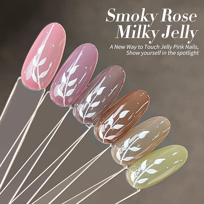 Born Pretty Jelly Gel Nail Polish Milky Jelly Translucent Gel Polish Sheer Red Purple Brown Grey Green Nail Art Varnish Manicure 6PCS