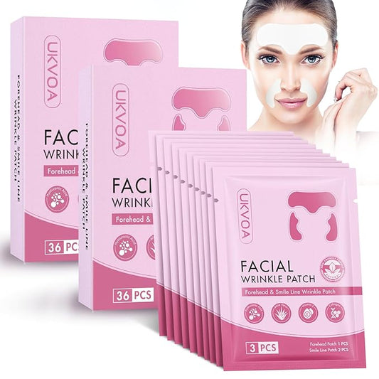 Forehead Wrinkle Patches & Smile Line Patches, Overnight Facial Wrinkle Treatment with Hyaluronic Acid, Aloe, Collagen & Vitamin E to Lift Smile Lines for Women 72pcs