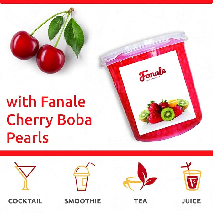 Fanale Cherry Popping Boba Pearls, Vegan, Non GMO, Gluten Free, Fat Free, Perfect for Bubble Tea, Smoothies, Ice Cream, Desserts, and Beverages.