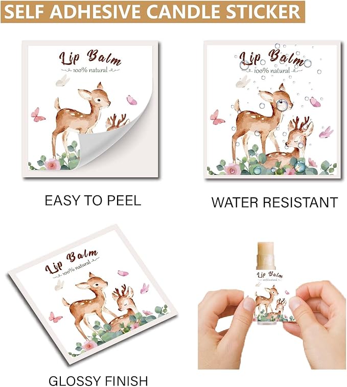 CRASPIRE 80Pcs 8 Styles Lip Balm Sticker Animals Self-Adhesive Cartoon Monkey Lion Homemade Lip Balm Containers Labels Vintage Square DIY Label Paper Sticker for Woman Cosmetics Lipsticks Decor