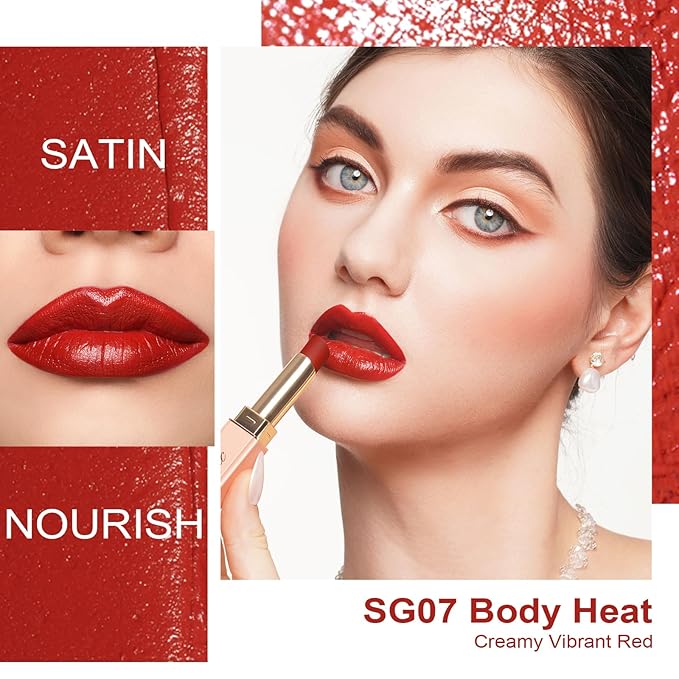 Oulac Red Lipsticks for Women, Deep Red Matte Lipstick, Full Coverage Lip Color, Satin Matte Finish, Cream Texture, Hydrating, Infused with Hyaluronic Acid, Vegan & Clean Beauty 4g SG07 Body Heat