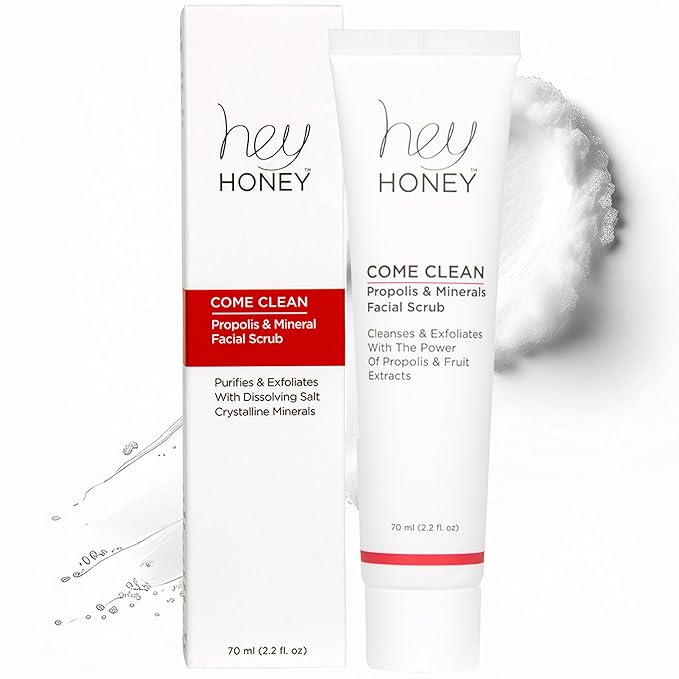 Hey Honey Skincare Propolis and Dead Sea Salt Microdermabrasion Facial Scrub For Sensitive Skin | Non-Abrasive Exfoliating Aimed Brighten Acne Scars, Remove Blackheads & Dead Skin Cells | 2.2 oz