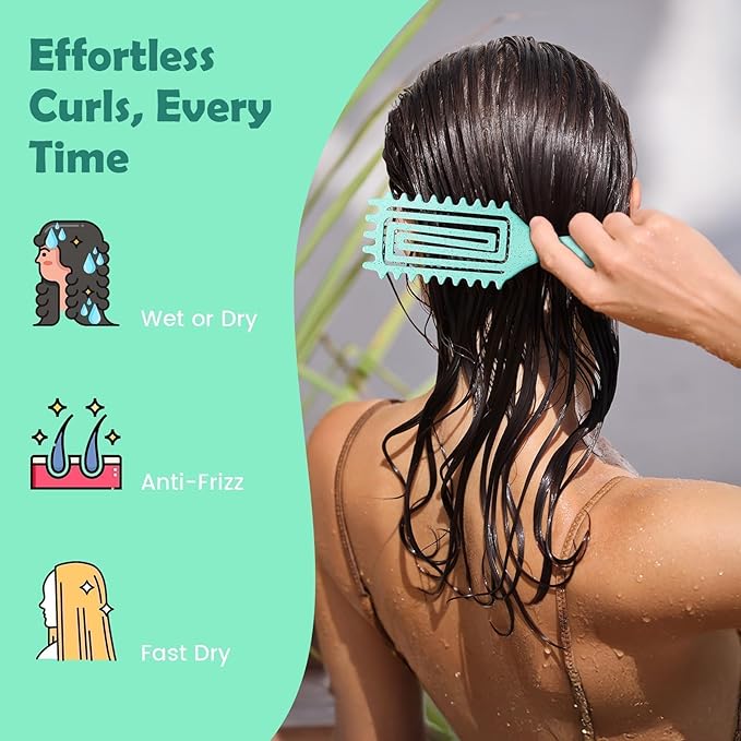 Curl Defining Brush, Curly Hair Brush Defining with Side Gear for Combing, Shaping, and Styling Curly Hair, Lightweight Candy Brush Suitable for All Wet or Dry Hair Types for Women and Men (Green 2PC)