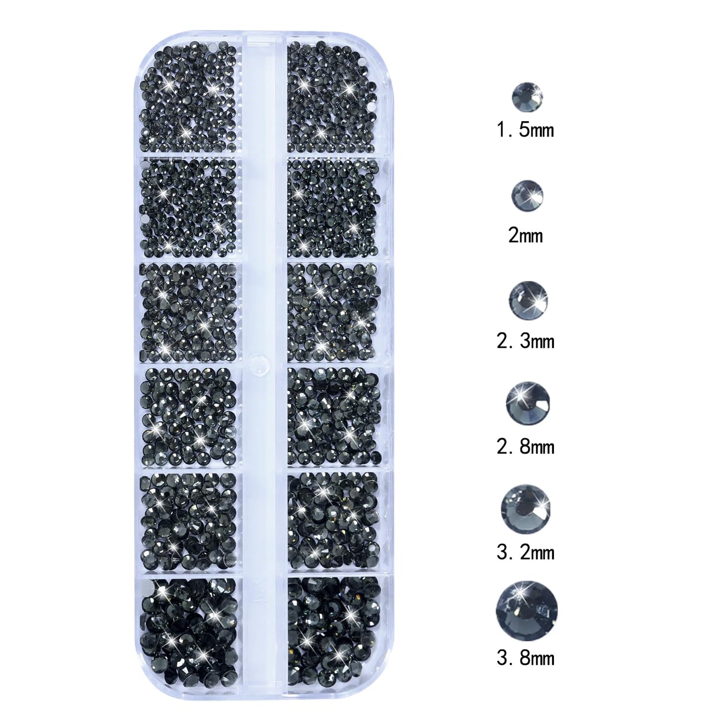 HNUIX Nail Rhinestones - 3D Multi Shape Size Crystal, Transparent Gray Nail Gems, Flat Back, with Kit, for Nail Art, DIY Decorations