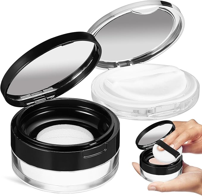 Beaupretty 2 Pieces Loose Powder Container with Puff Loose Powder Compact Case Empty Powder Case Reusable Plastic Empty Powder Case with Mirror (0.1/0.7 oz)