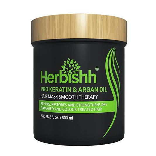 Herbishh Argan Hair Mask-Deep Conditioning & Hydration For Healthier Looking Hair- for very Dry, Weak, Stressed Out Hair, No Sulphates, No Parabens (800ML)